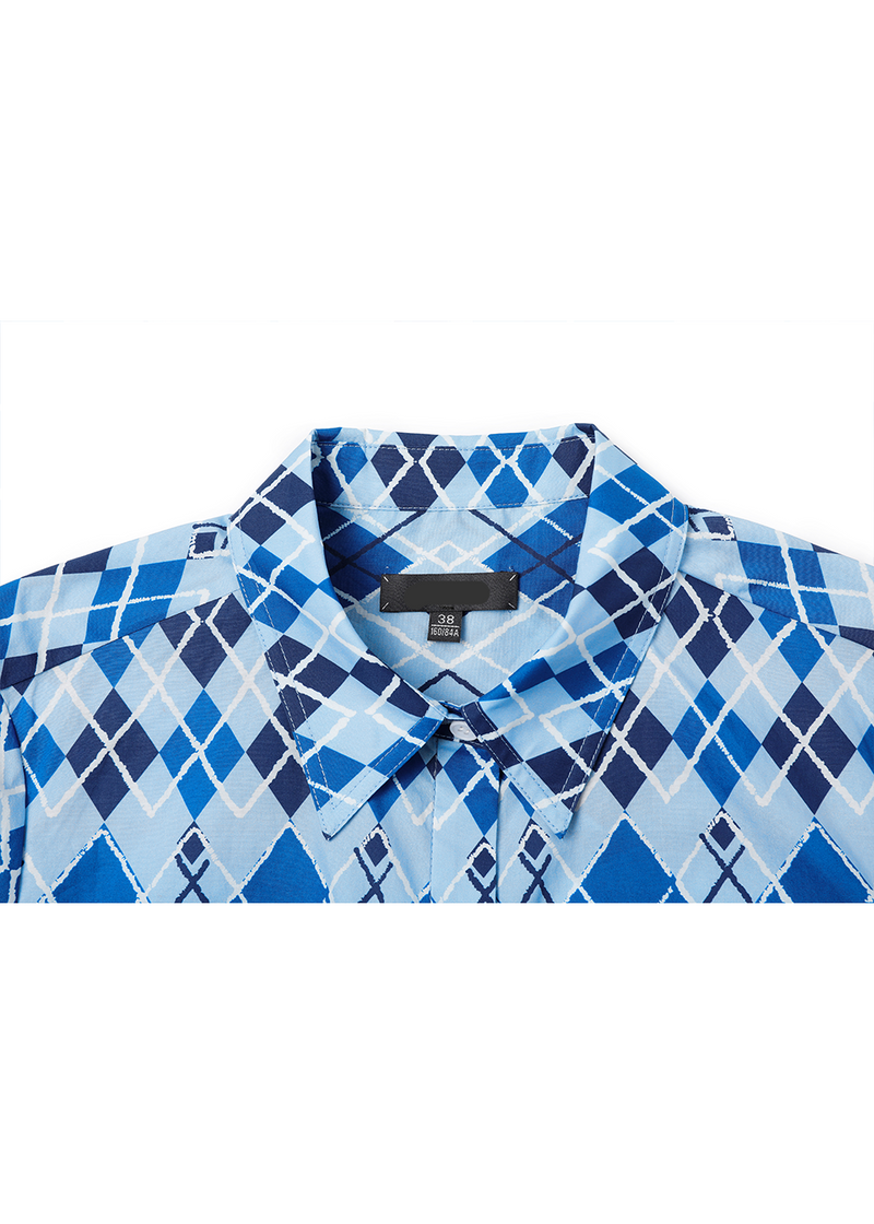 SALAZIA Blue-White Diamond Plaid Shirts