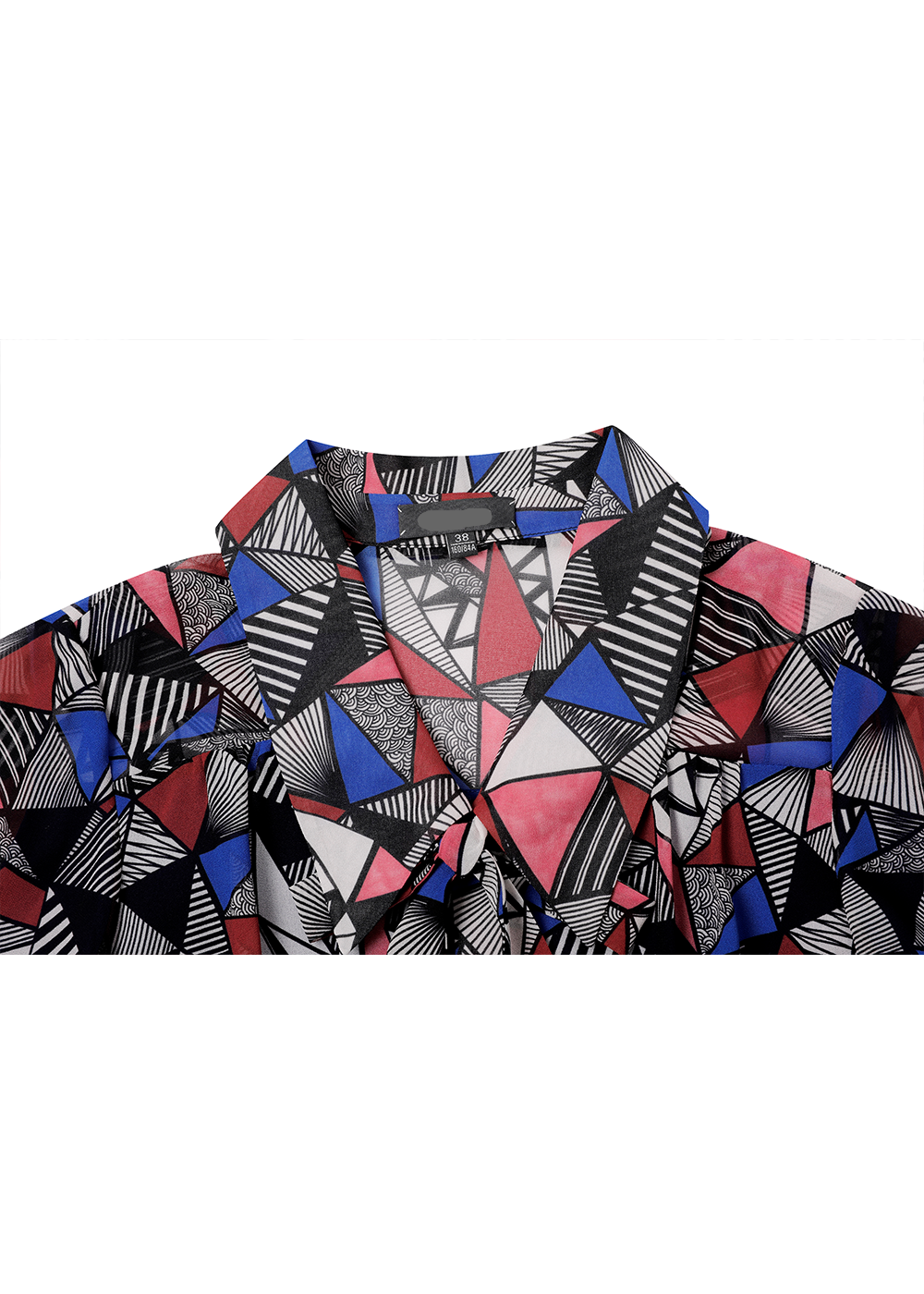 SALAZIA Blue-Red Triangle Lines Blouses