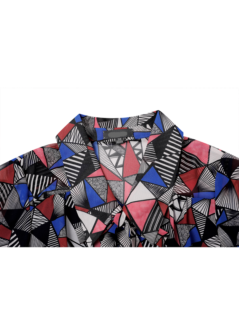 SALAZIA Blue-Red Triangle Lines Blouses