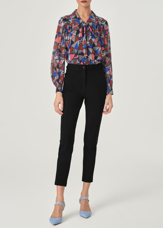 SALAZIA Blue-Red Triangle Lines Blouses