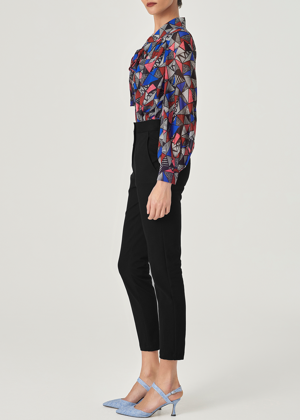 SALAZIA Blue-Red Triangle Lines Blouses