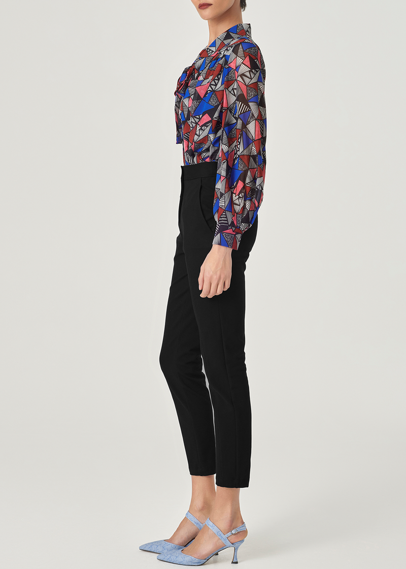 SALAZIA Blue-Red Triangle Lines Blouses
