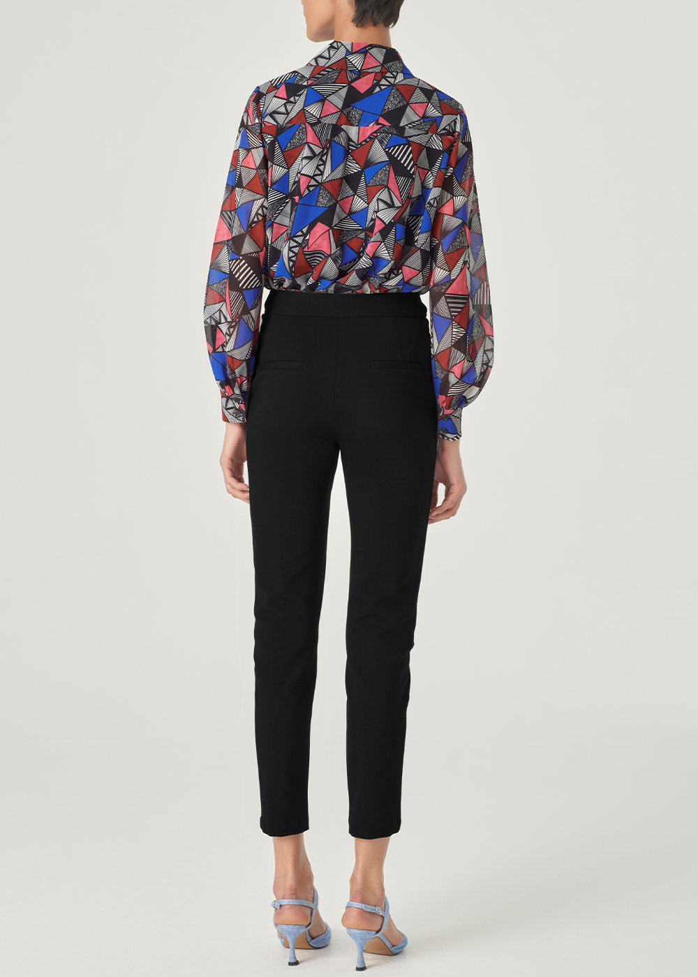 SALAZIA Blue-Red Triangle Lines Blouses