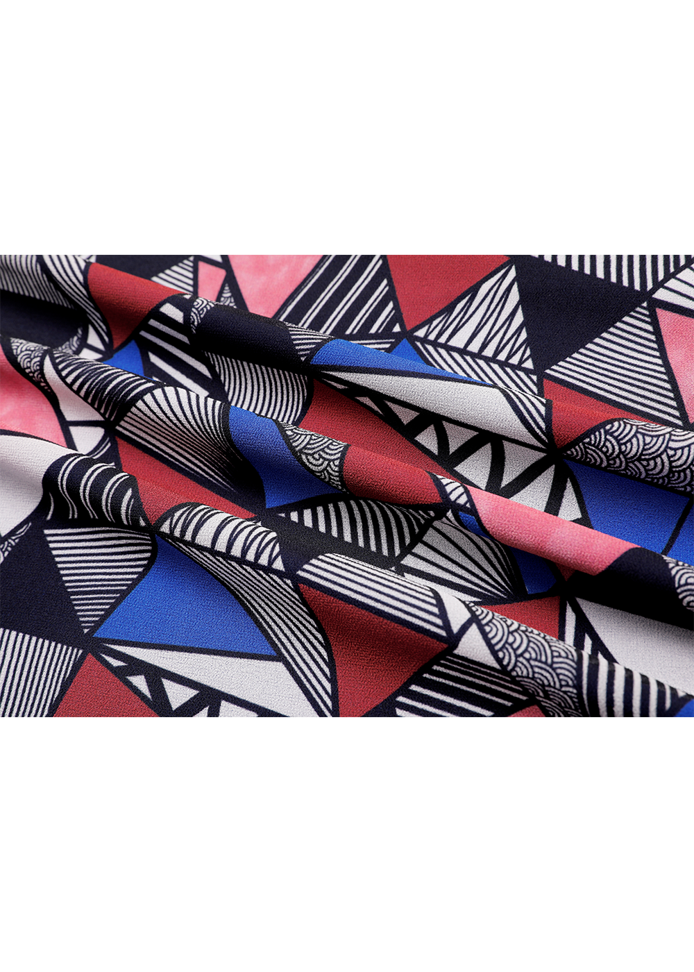SALAZIA Blue-Red Triangle Lines Blouses