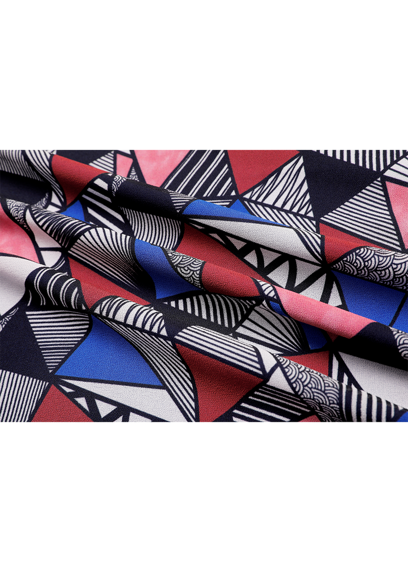 SALAZIA Blue-Red Triangle Lines Blouses