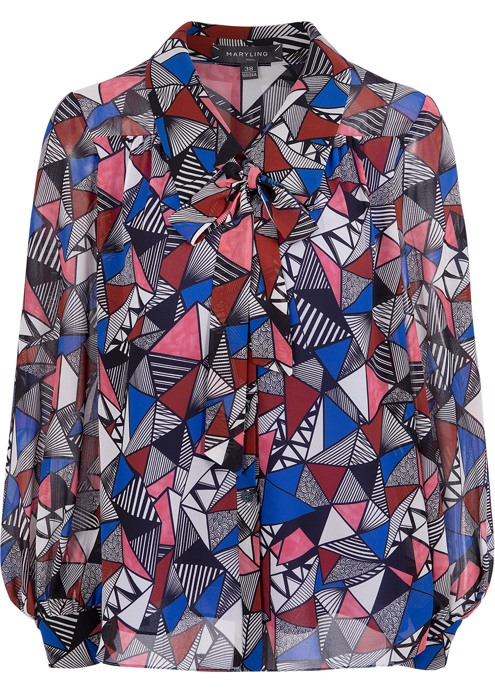 SALAZIA Blue-Red Triangle Lines Blouses