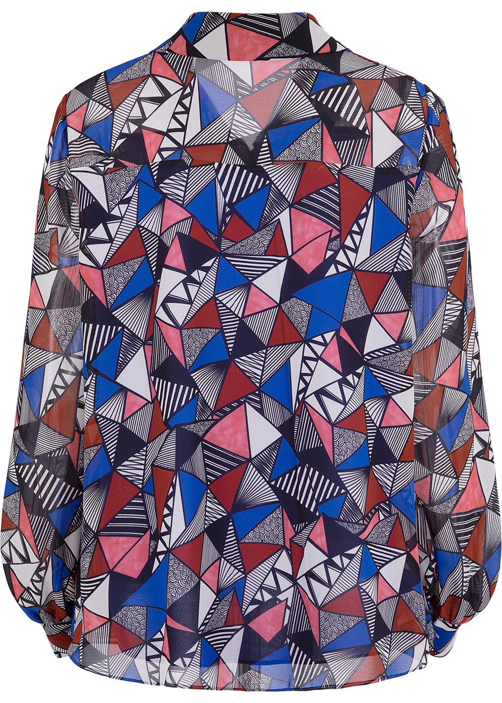 SALAZIA Blue-Red Triangle Lines Blouses