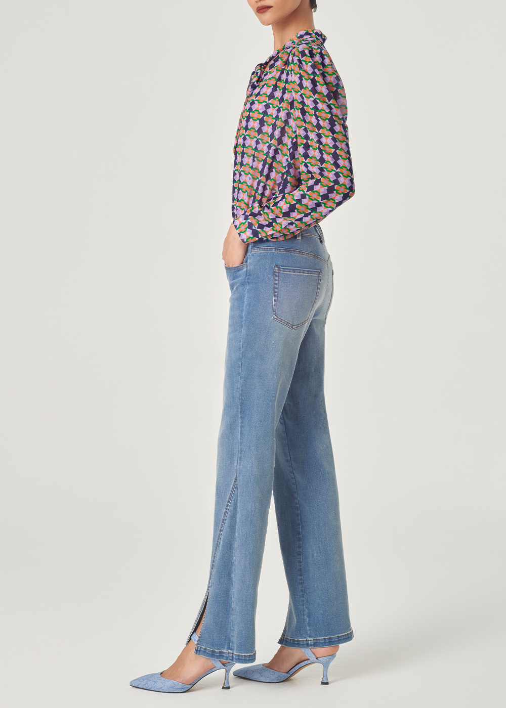 SALAZIA Purple-Blue Diamond Plaid Blouses