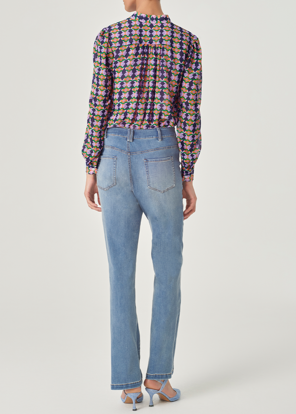 SALAZIA Purple-Blue Diamond Plaid Blouses