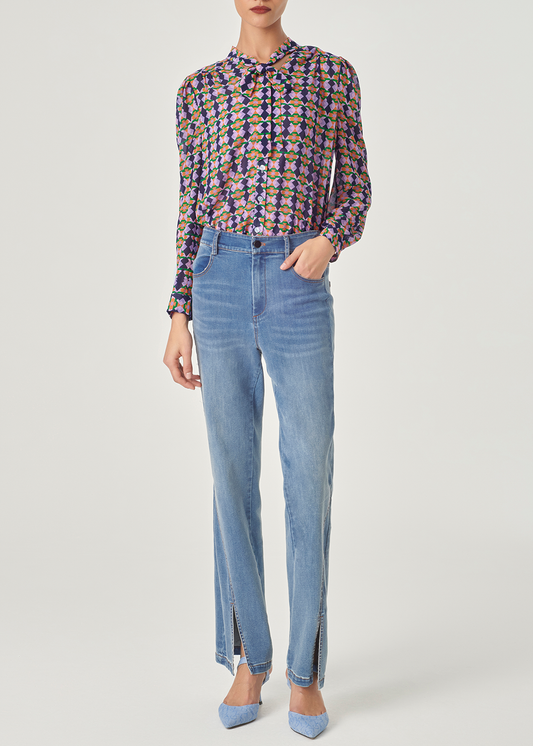 SALAZIA Purple-Blue Diamond Plaid Blouses