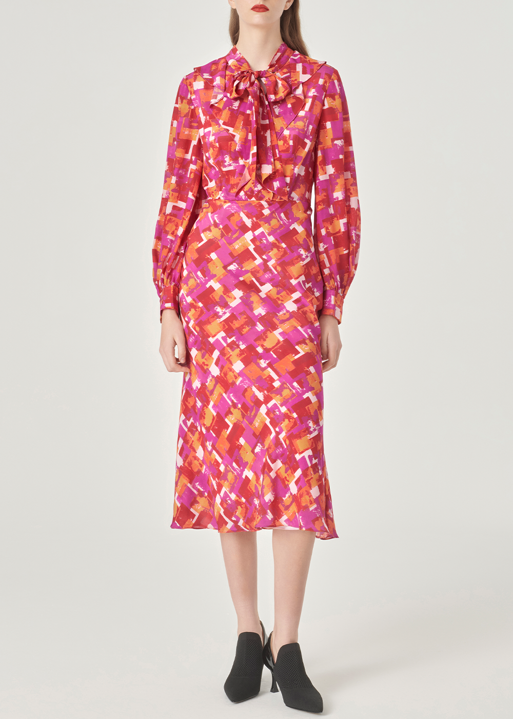 SALAZIA Berry Pink Plaid Silk Dresses