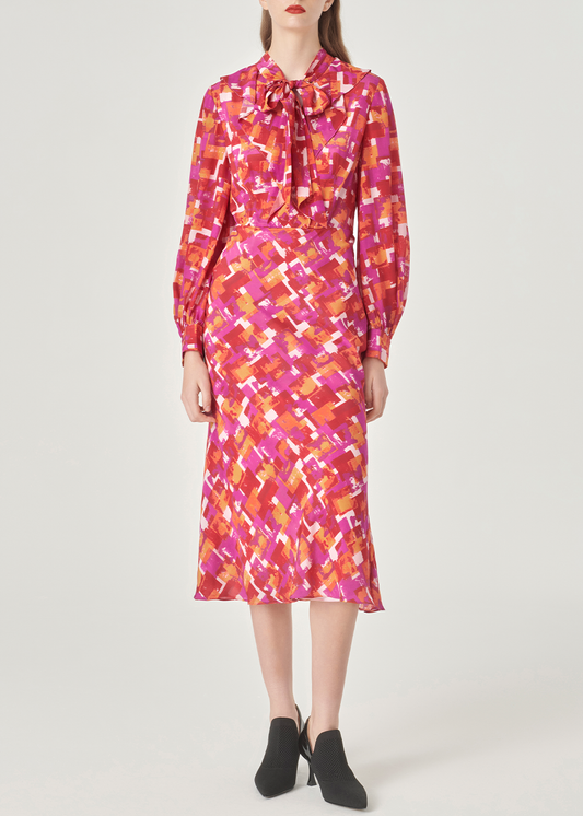 SALAZIA Berry Pink Plaid Silk Dresses