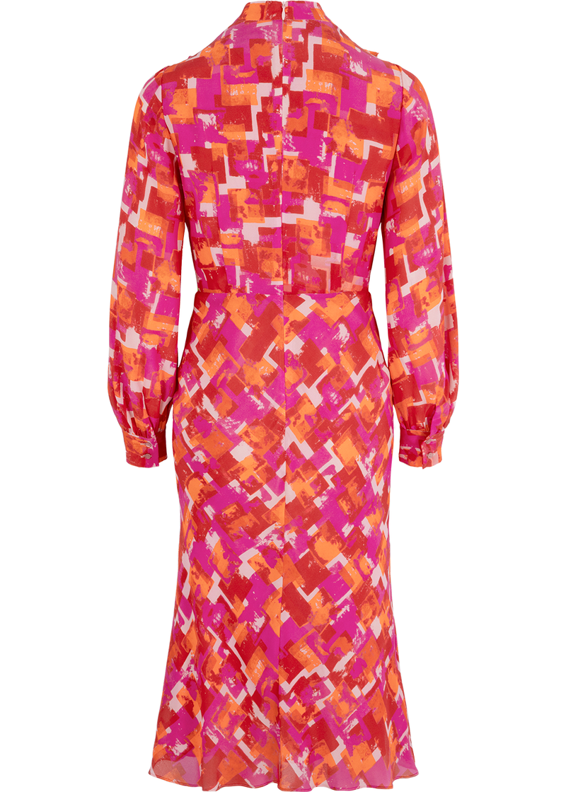 SALAZIA Berry Pink Plaid Silk Dresses