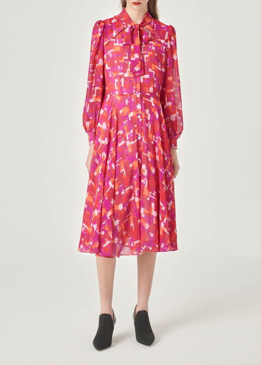 SALAZIA Berry Pink Gingham Long-Sleeve Dresses