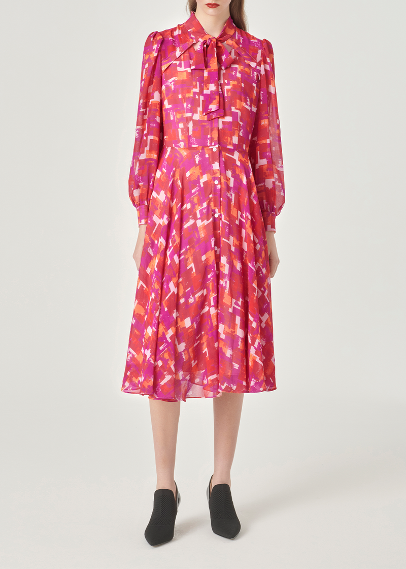 SALAZIA Berry Pink Gingham Long-Sleeve Dresses