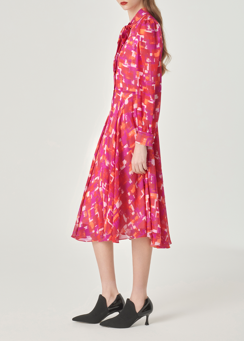 SALAZIA Berry Pink Gingham Long-Sleeve Dresses