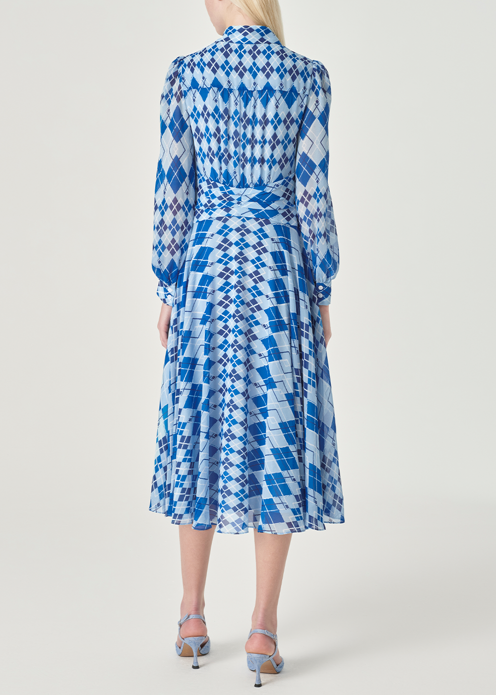 SALAZIA Blue-White Diamond Plaid Maxi Dresses