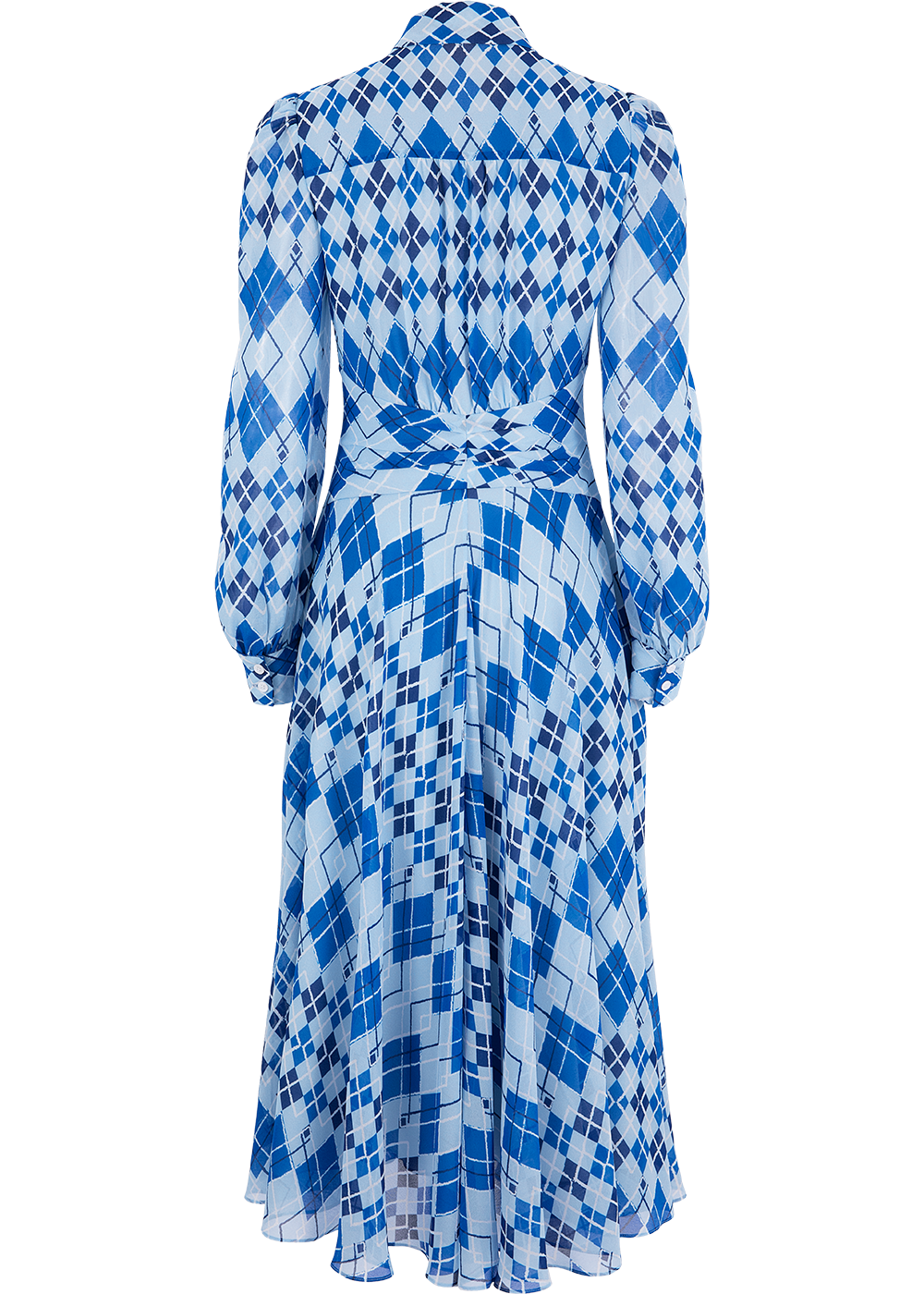 SALAZIA Blue-White Diamond Plaid Maxi Dresses