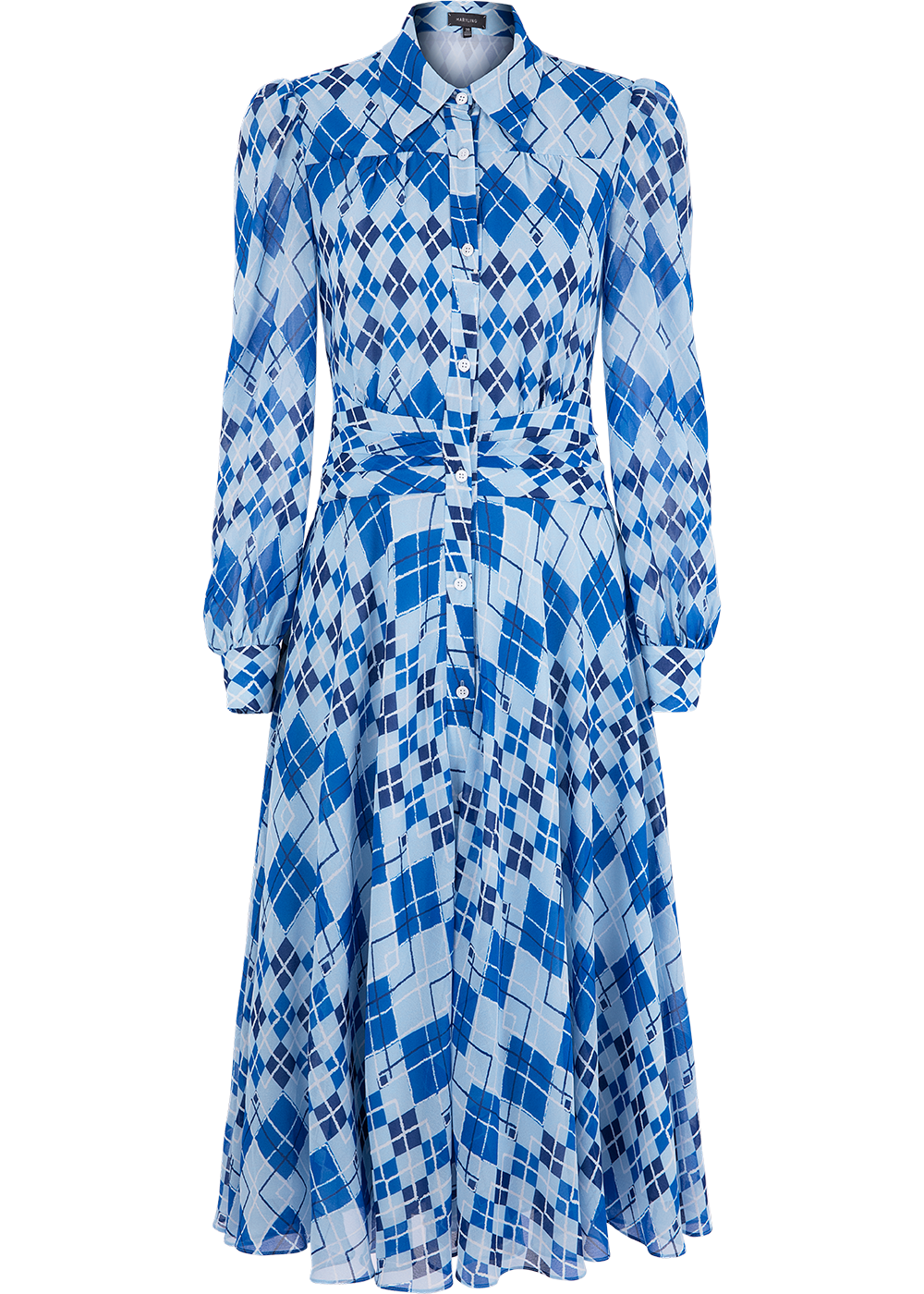 SALAZIA Blue-White Diamond Plaid Maxi Dresses