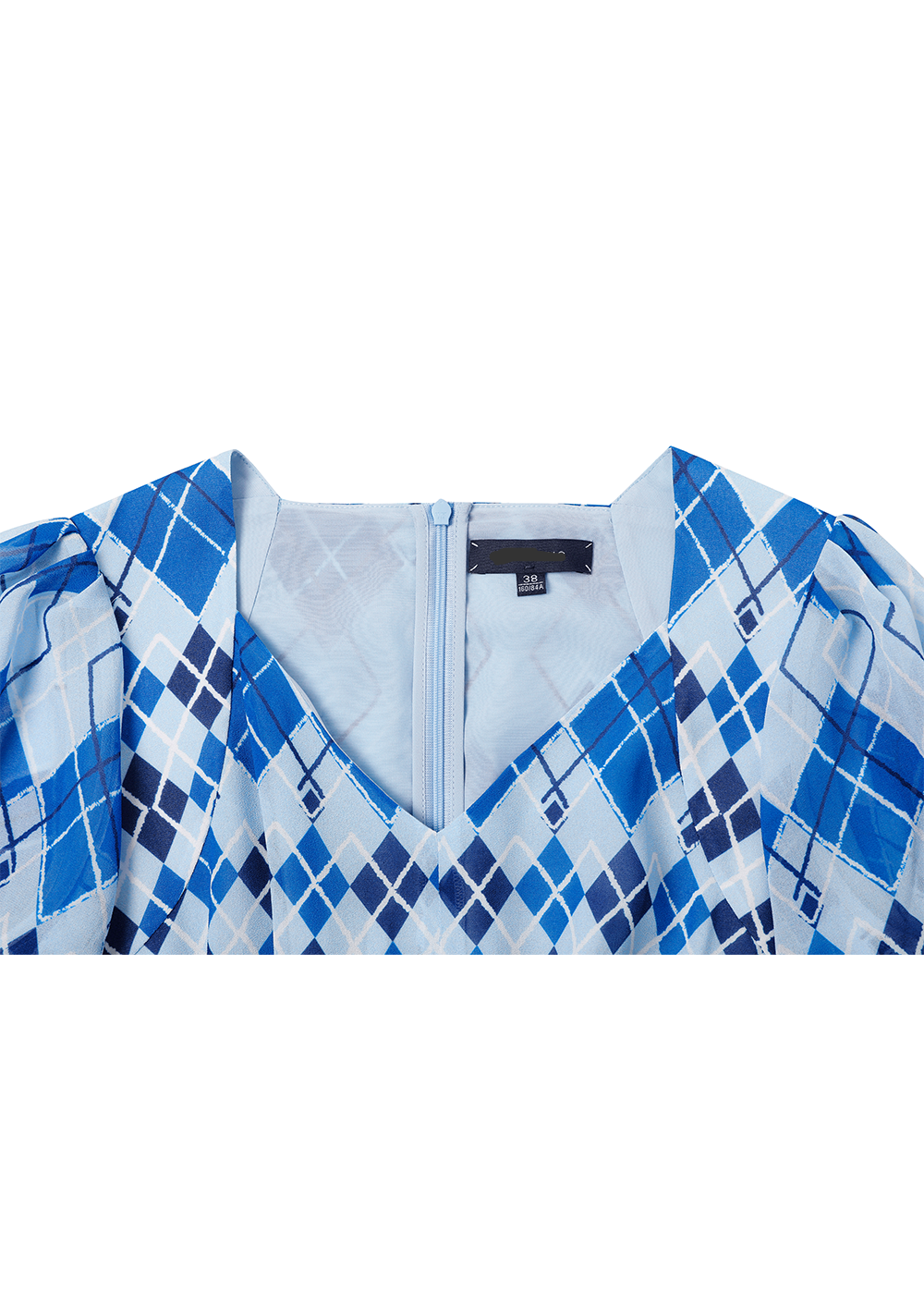 SALAZIA Blue-White Diamond Plaid Long-Sleeve Dresses