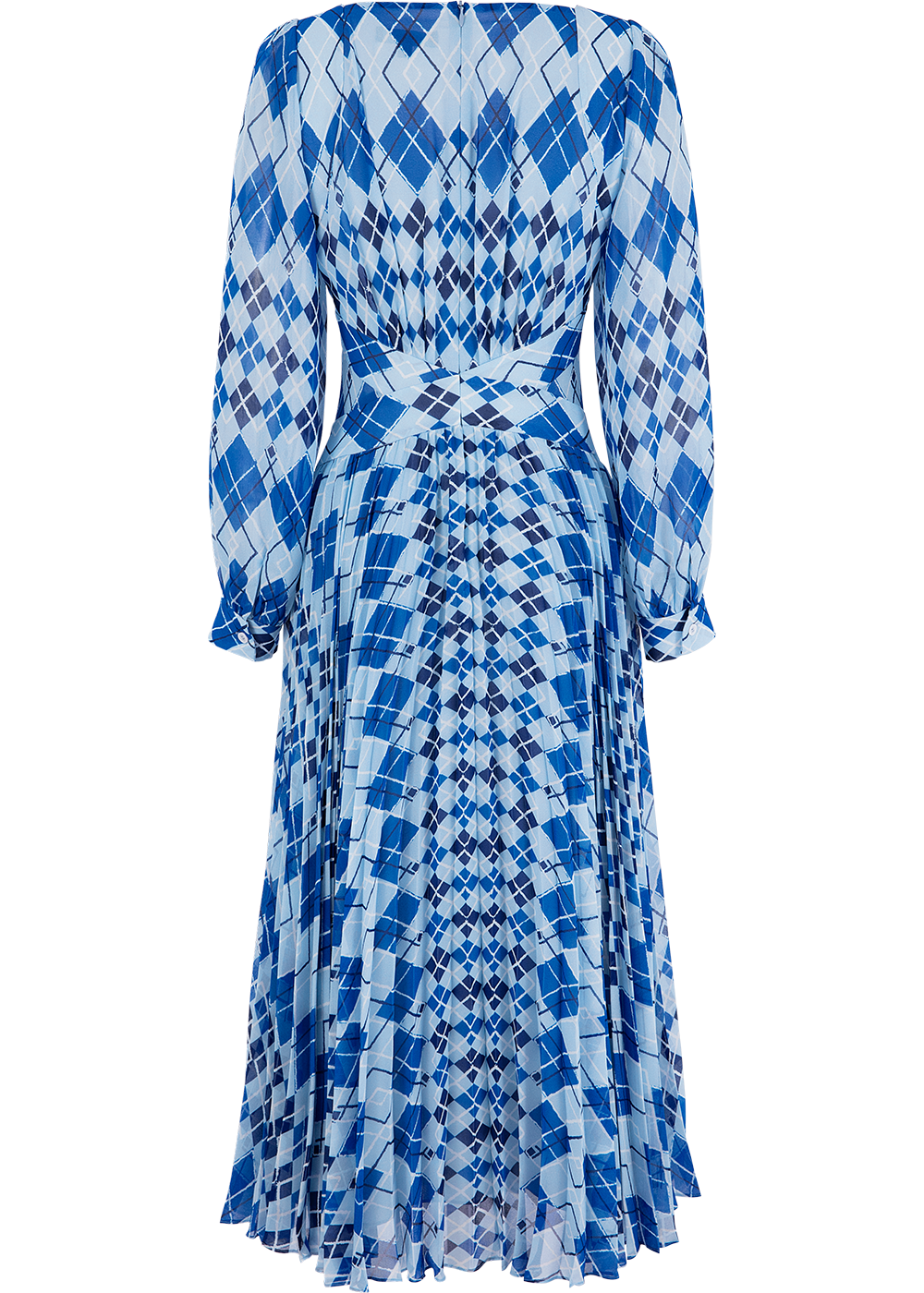 SALAZIA Blue-White Diamond Plaid Long-Sleeve Dresses