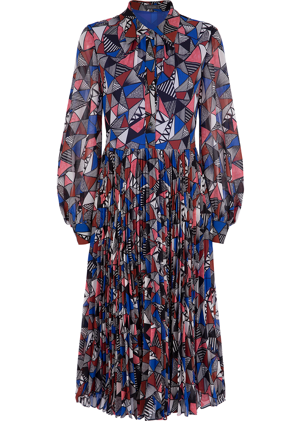 SALAZIA Blue-Red Triangle Lines Maxi Dresses