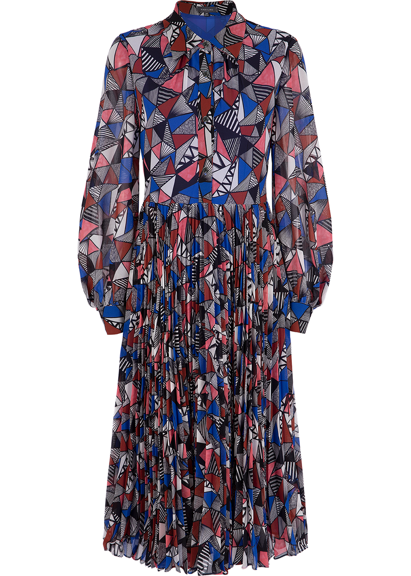 SALAZIA Blue-Red Triangle Lines Maxi Dresses