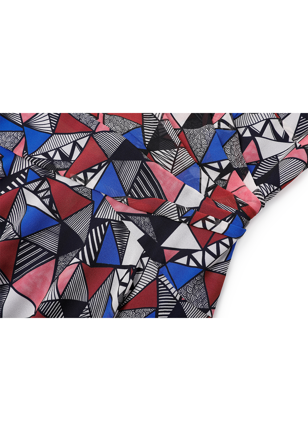 SALAZIA Blue-Red Triangle Lines Midi Dresses
