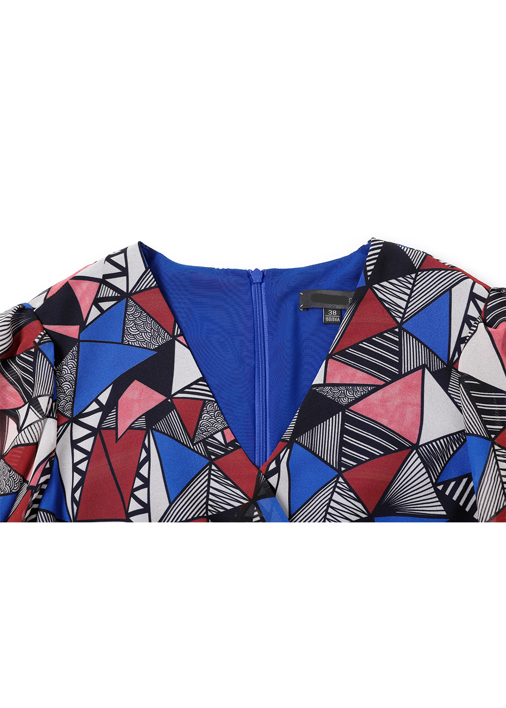 SALAZIA Blue-Red Triangle Lines Midi Dresses