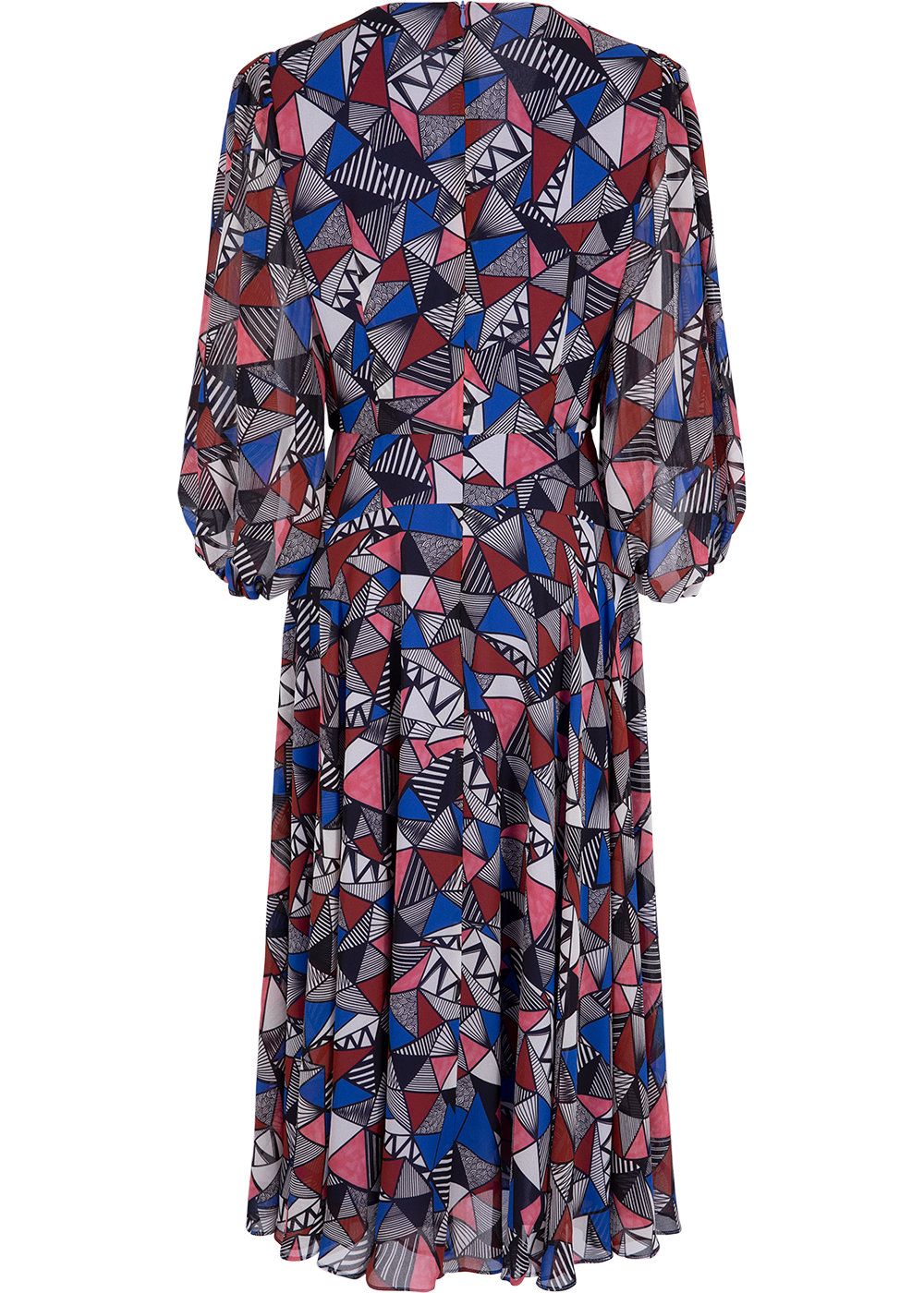 SALAZIA Blue-Red Triangle Lines Midi Dresses