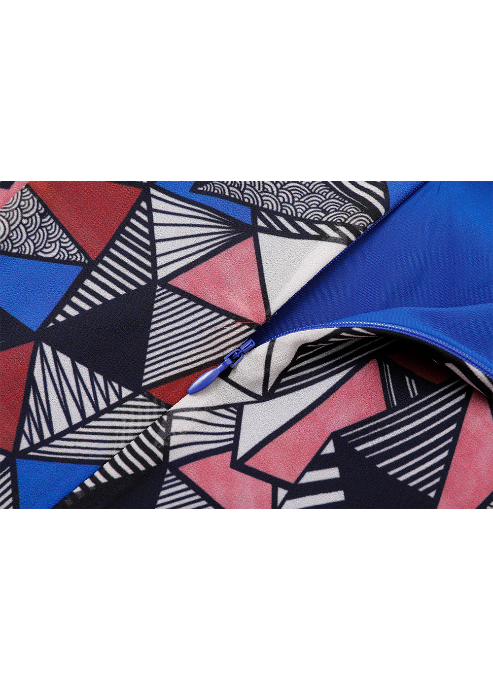 SALAZIA Blue-Red Triangle Lines Midi Dresses