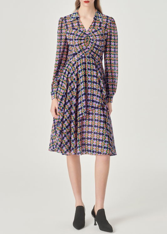 SALAZIA Purple-Blue Diamond Plaid Dresses