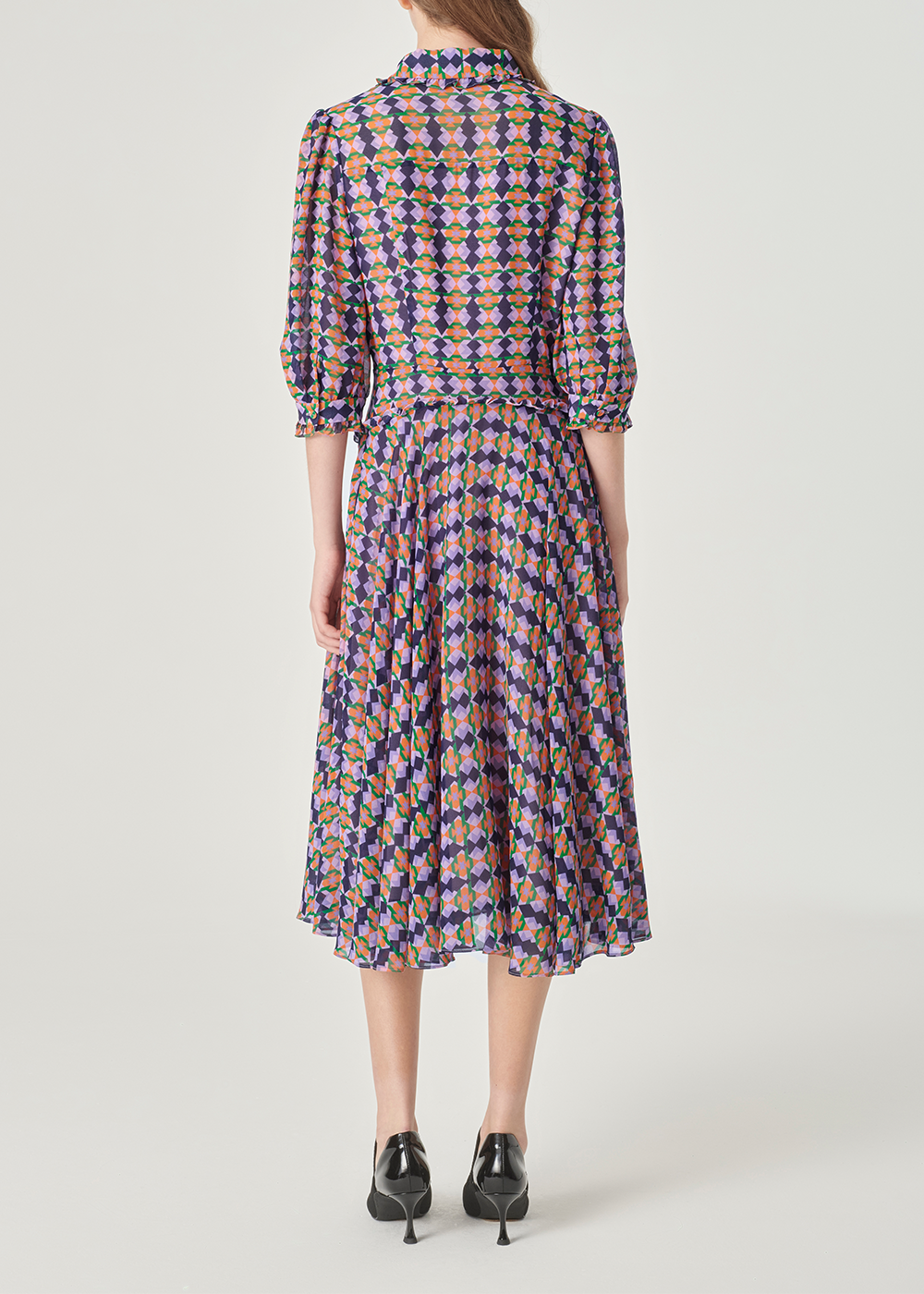 SALAZIA Purple-Blue Diamond Grid Long-Sleeve Dresses
