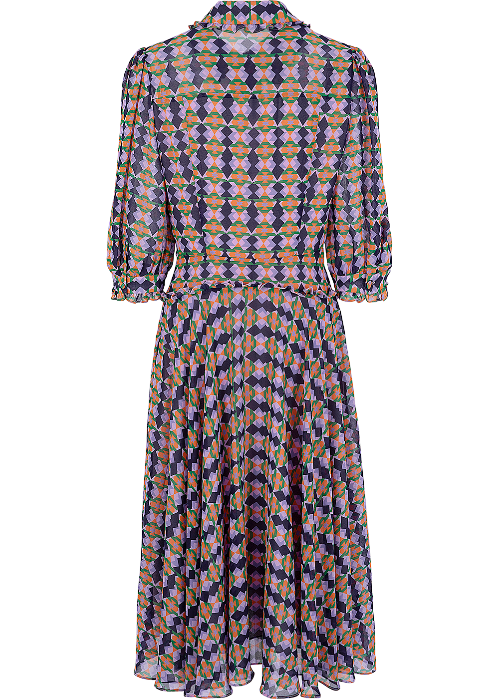 SALAZIA Purple-Blue Diamond Grid Long-Sleeve Dresses