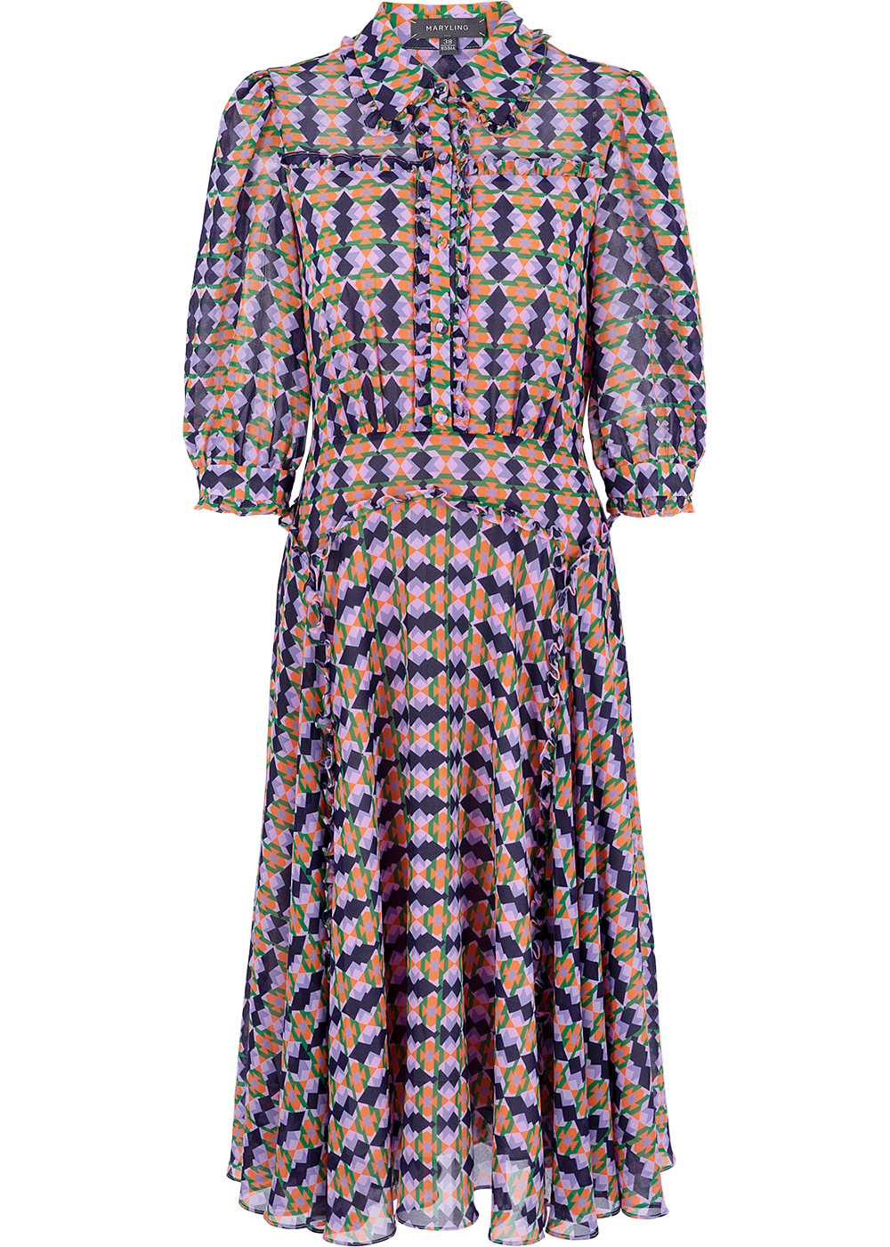 SALAZIA Purple-Blue Diamond Grid Long-Sleeve Dresses