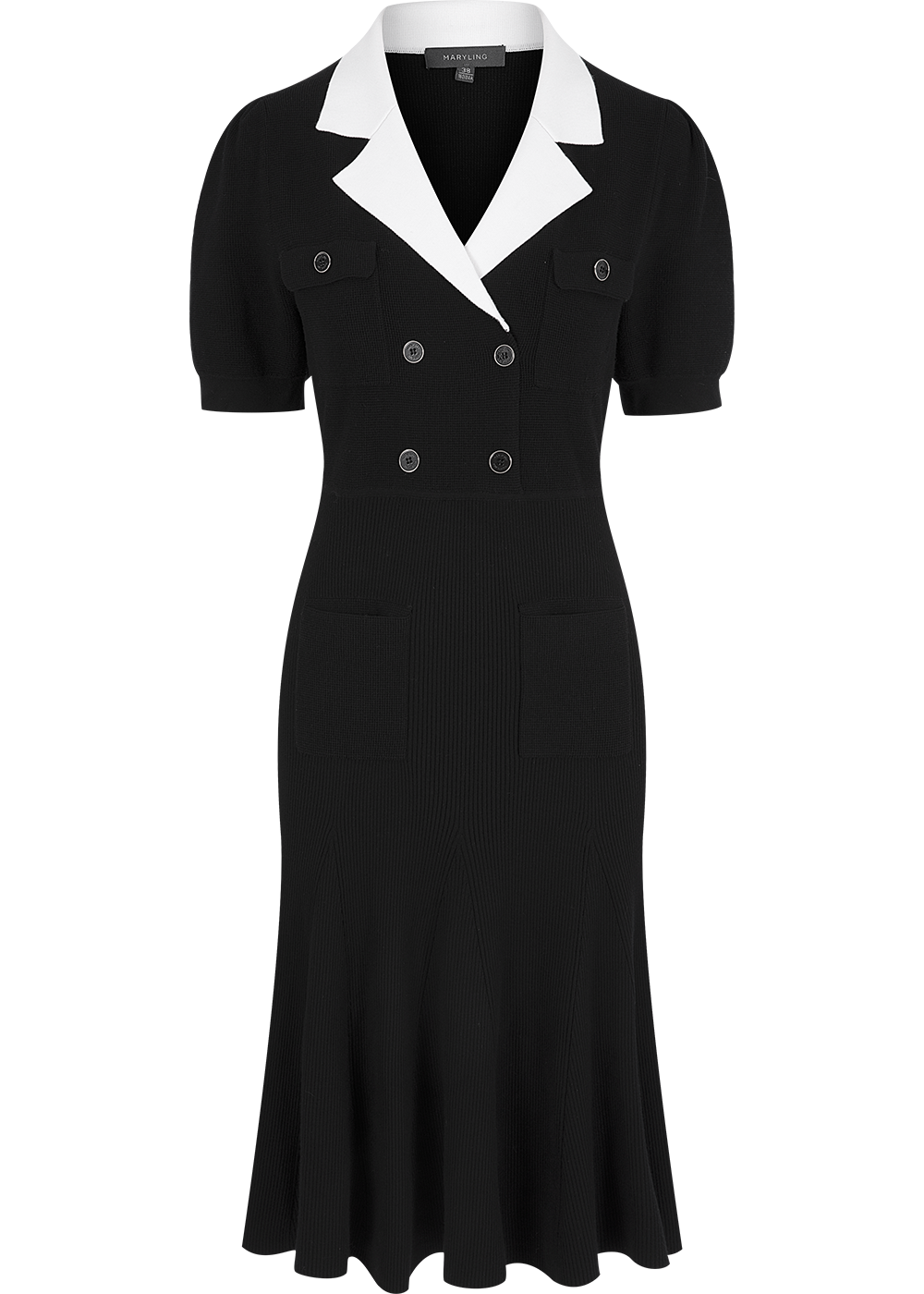 SALAZIA Black-White Colorblock Knit Dresses