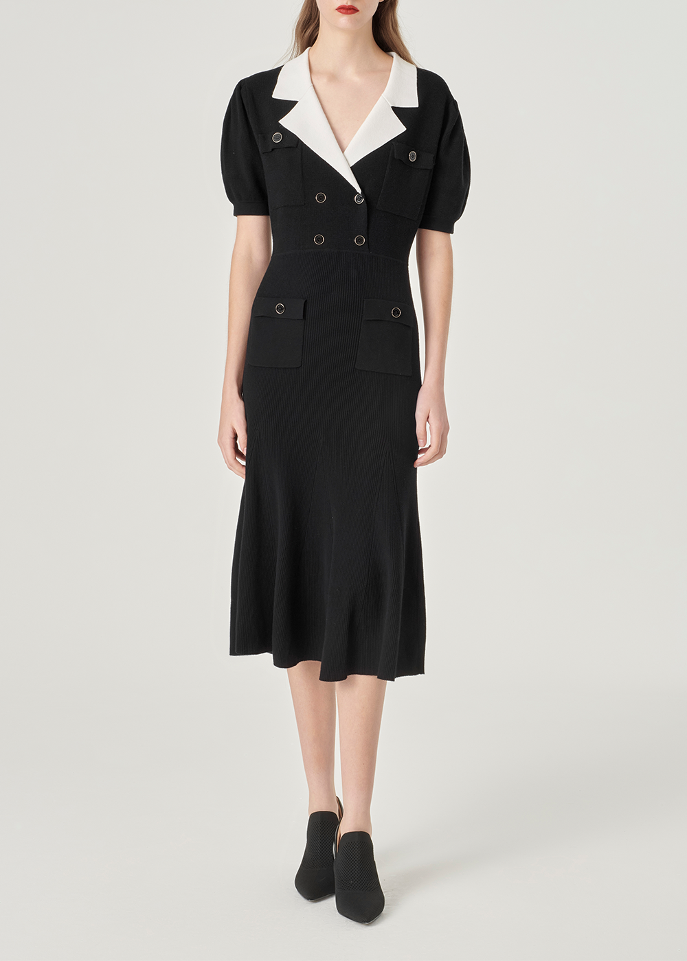 SALAZIA Black-White Colorblock Knit Dresses