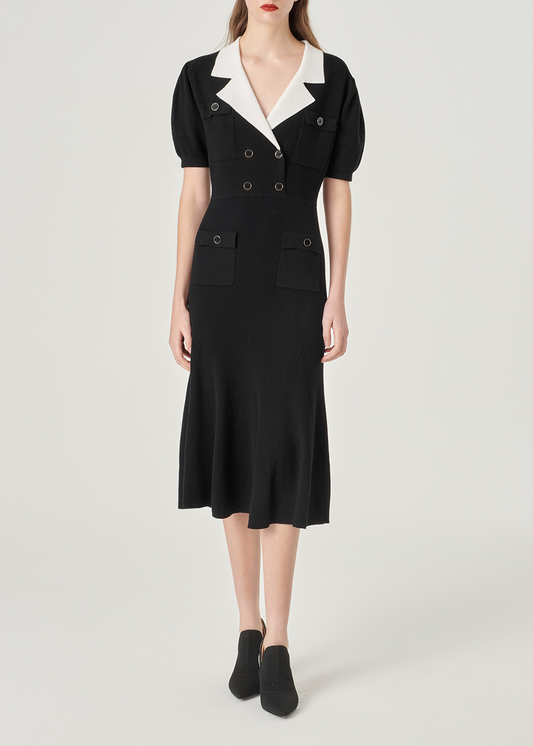 SALAZIA Black-White Colorblock Knit Dresses