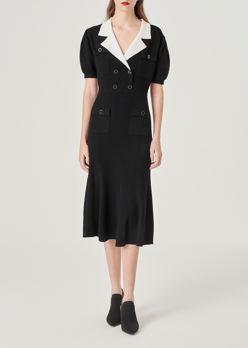 SALAZIA Black-White Colorblock Knit Dresses