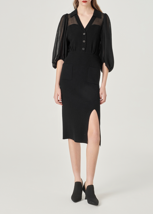 SALAZIA Black Wool-Nylon Blend Knit Dresses