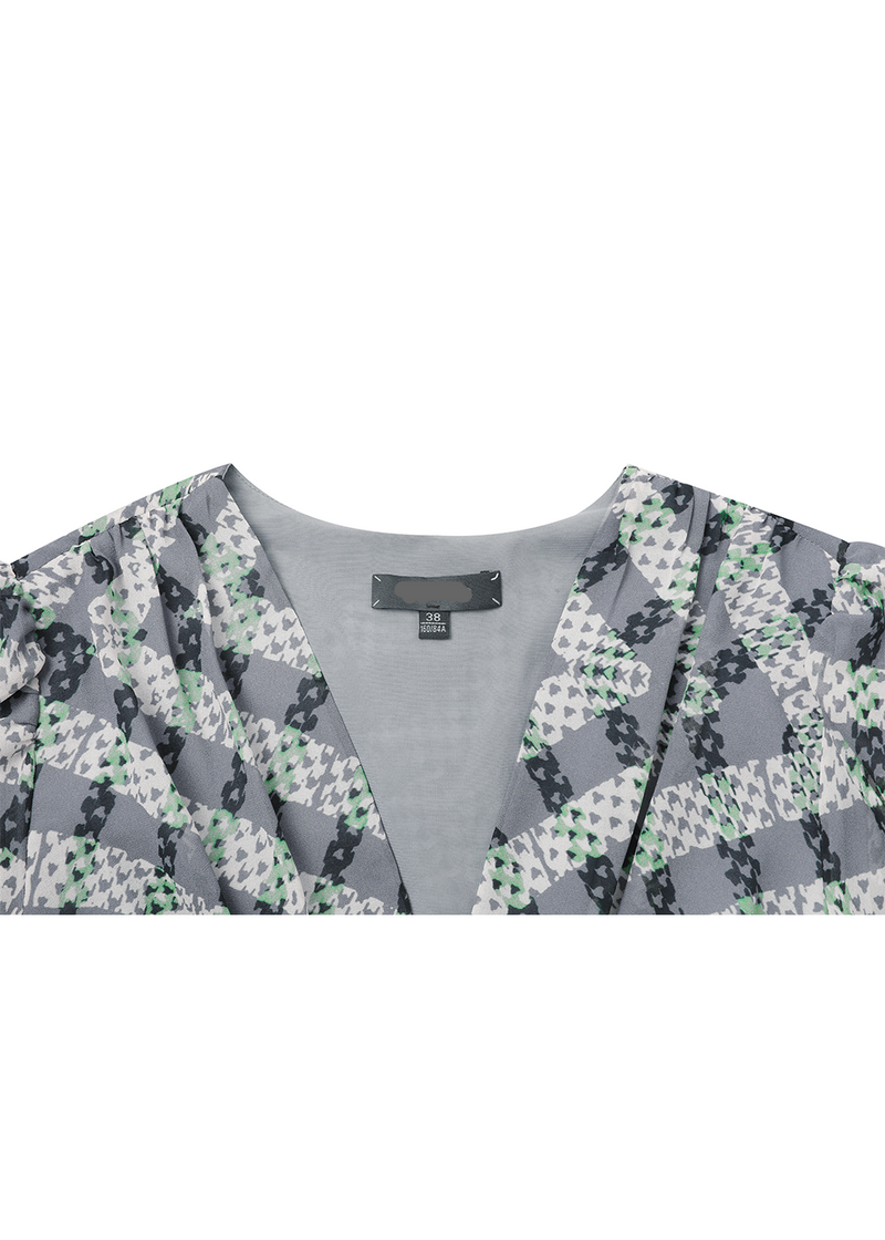 SALAZIA Black-Grey Stripe and Green Plaid Blouses