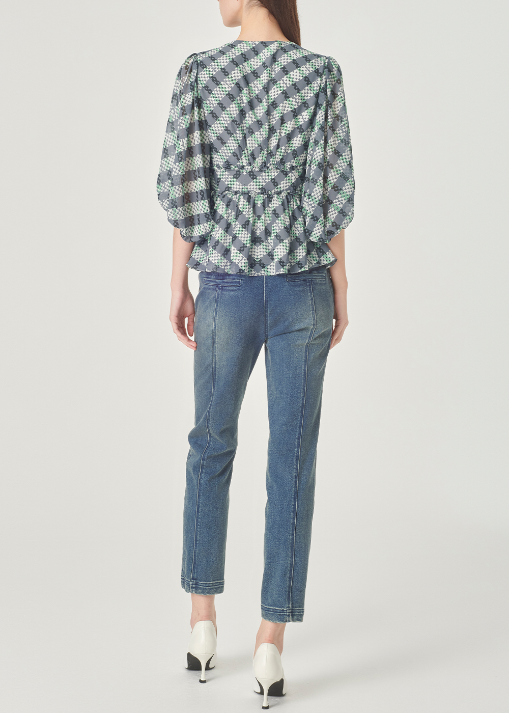 SALAZIA Black-Grey Stripe and Green Plaid Blouses