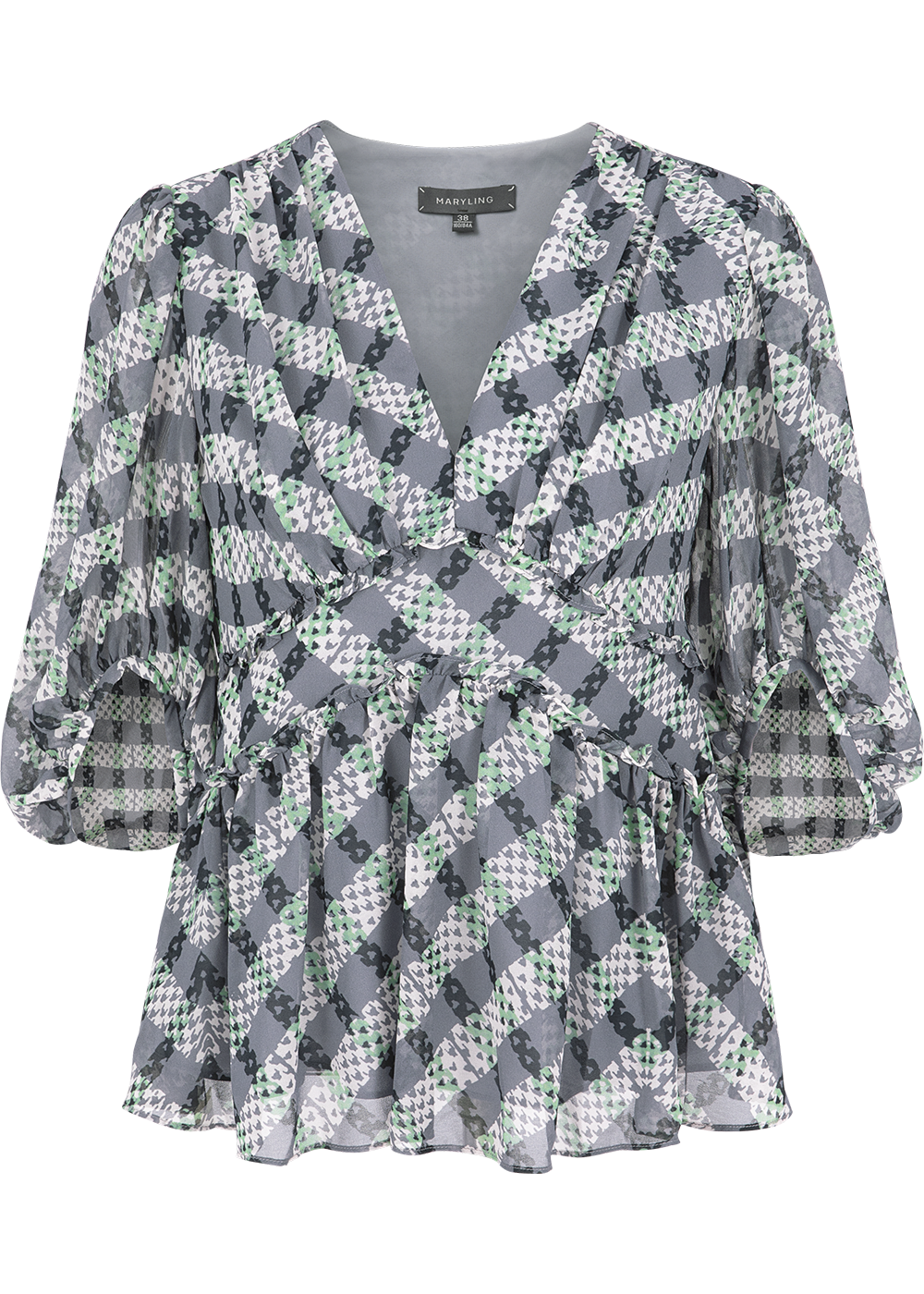 SALAZIA Black-Grey Stripe and Green Plaid Blouses