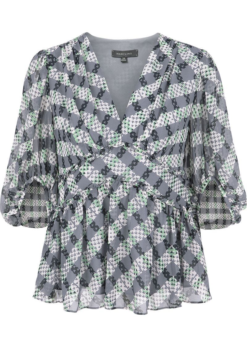 SALAZIA Black-Grey Stripe and Green Plaid Blouses