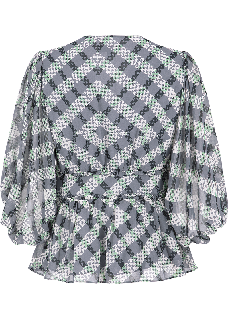 SALAZIA Black-Grey Stripe and Green Plaid Blouses