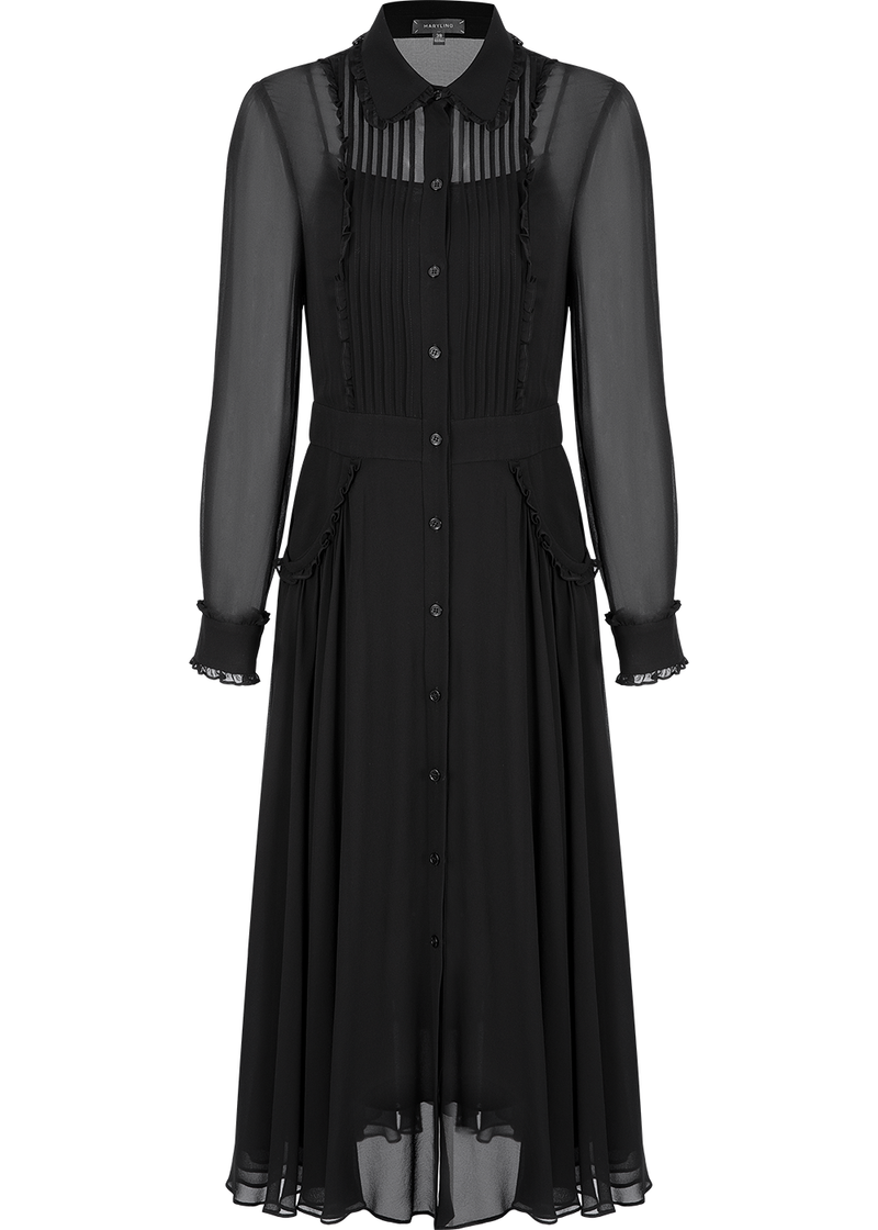 SALAZIA Black Silk Long-Sleeve Dresses