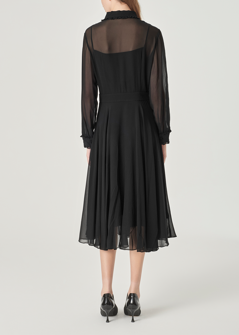 SALAZIA Black Silk Long-Sleeve Dresses