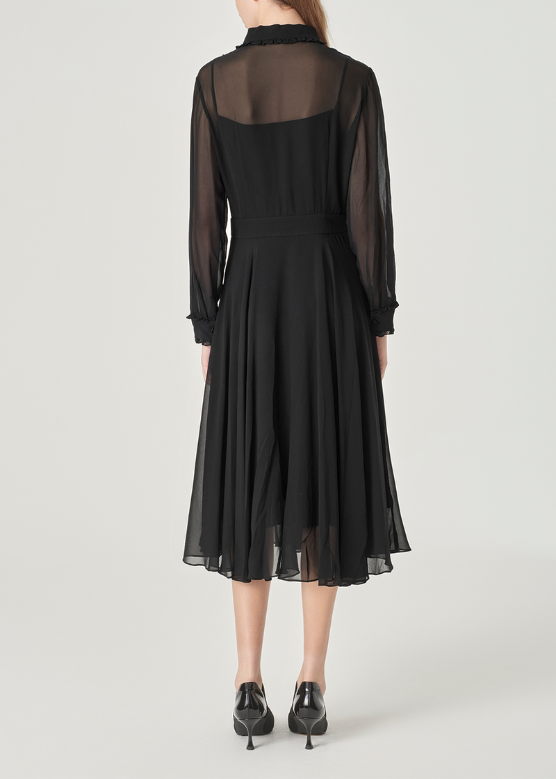 SALAZIA Black Silk Long-Sleeve Dresses