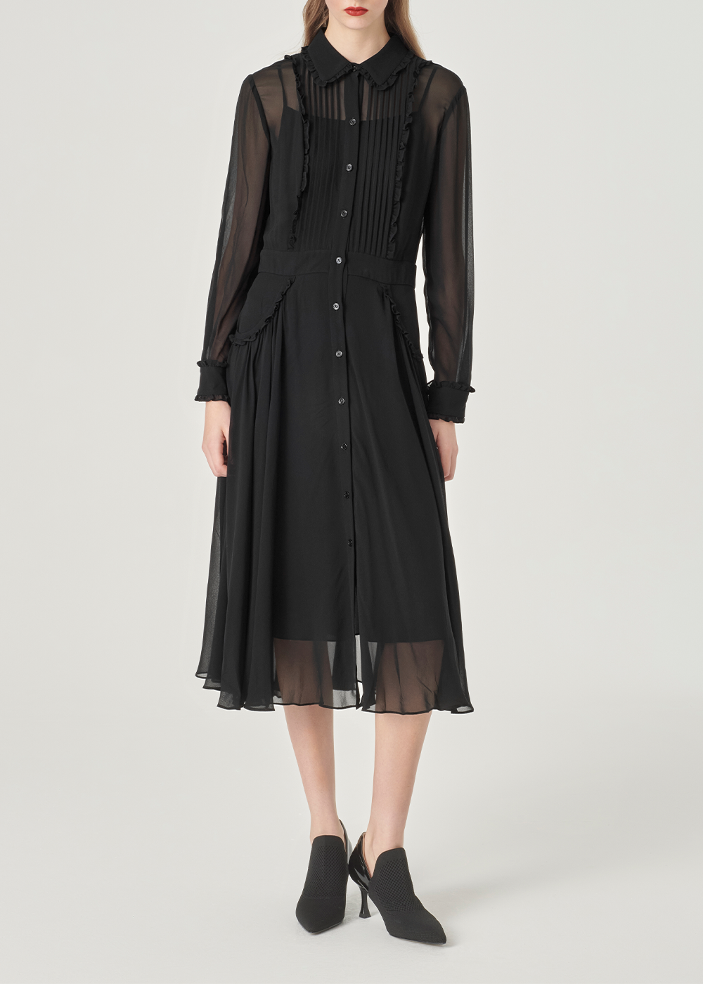 SALAZIA Black Silk Long-Sleeve Dresses