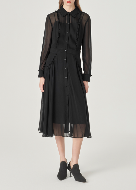 SALAZIA Black Silk Long-Sleeve Dresses